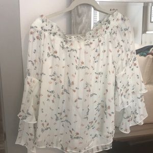WAYF Off the Shoulder White Floral Top